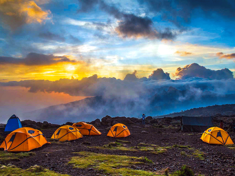 Climbers trekking Mount Kilimanjaro by the Machame Route